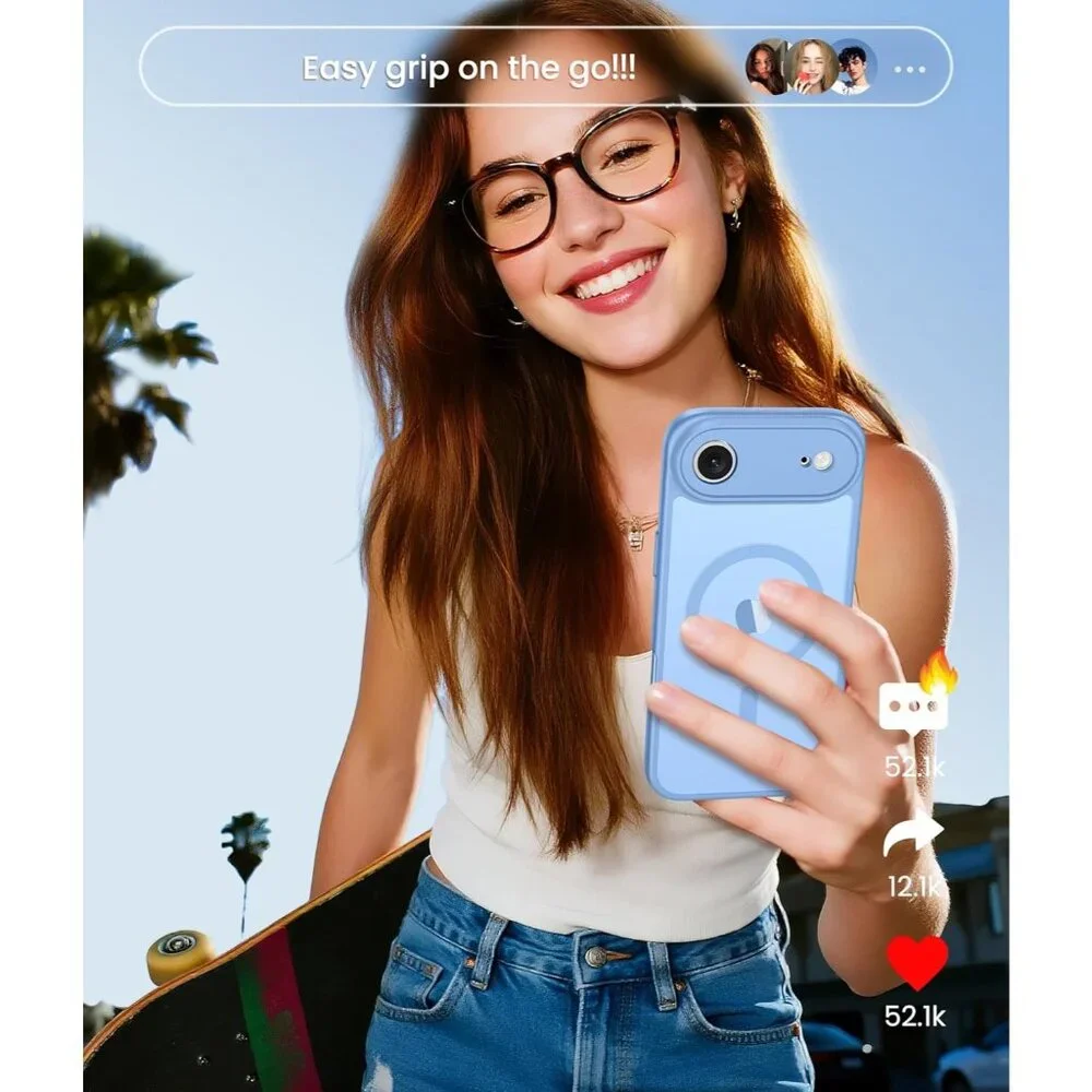 iPhone Air Case Magnetic Full Covered Camera Screen Protector Shockproof Blue
